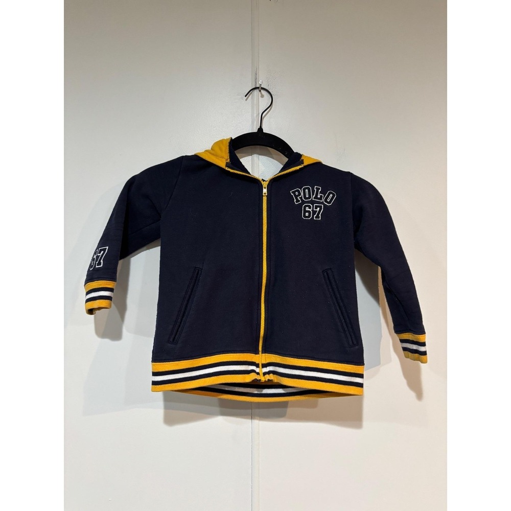 VTG Polo Sport Ralph Lauren Hoodie Boys 5 Blue Yellow Full Zip Fleece Hooded